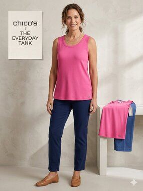 Chico's Women's Size 2-12-14 (L) Pink Sleeveless Viscose Blend Everyday Tank Top